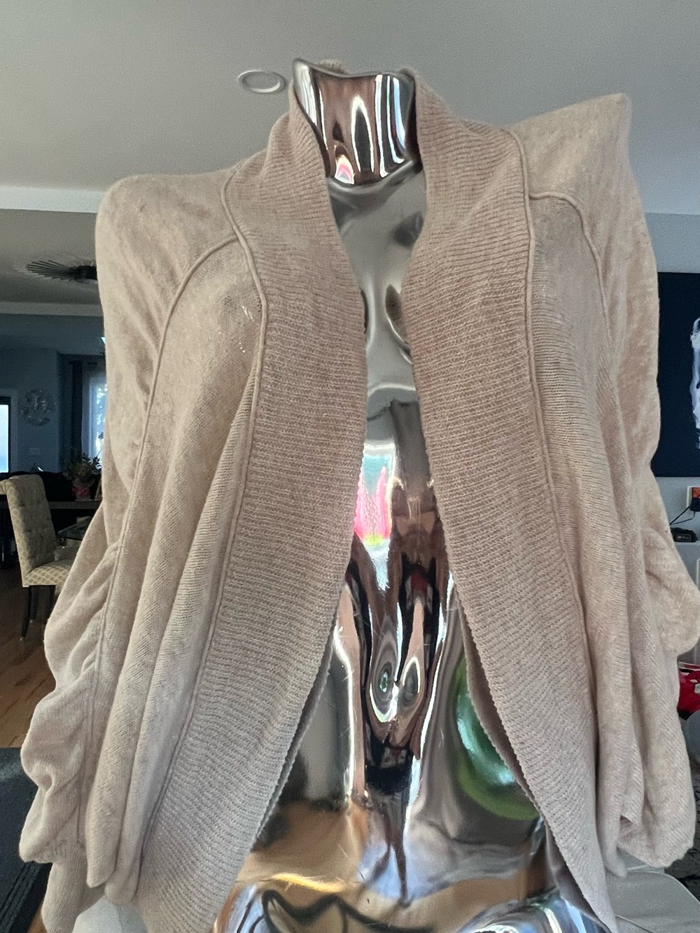 Open-Front Cardigan Sweater in Light Taupe